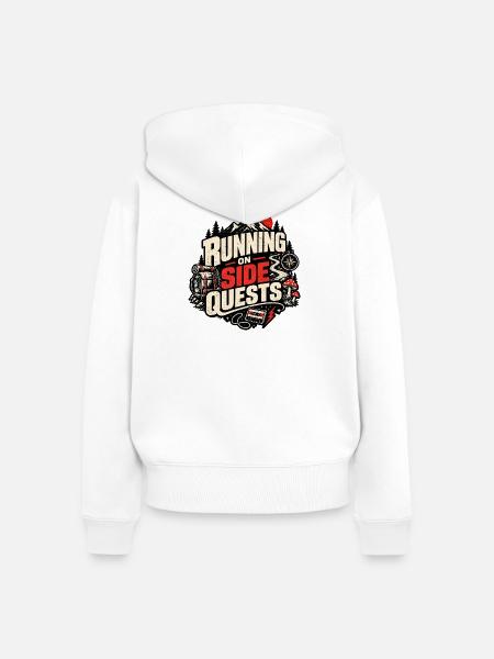 Laufend auf Nebenquests - Frauen Premium Bio Zip Hoodie - Weiß