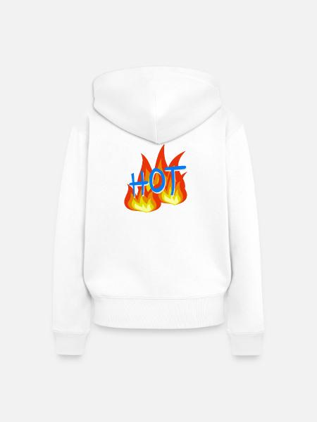 Flammen HOT Schriftzug - Frauen Premium Bio Zip Hoodie - Weiß