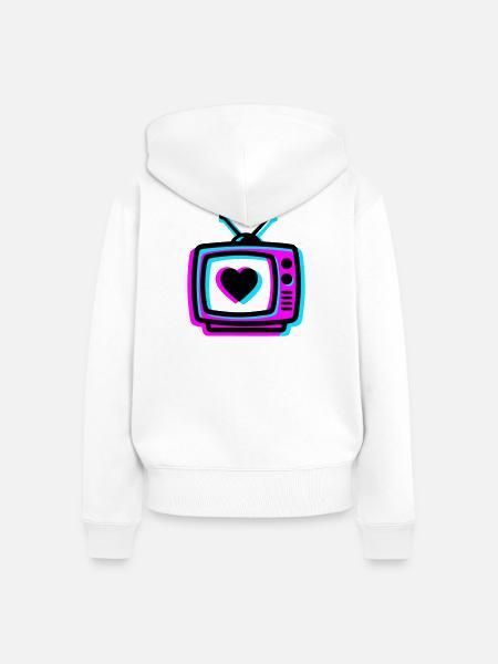 Pink TV Herz Glitch Icon - Frauen Premium Bio Zip Hoodie - Weiß