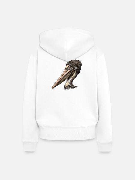 Pelikan mit Mütze - Frauen Premium Bio Zip Hoodie - Weiß