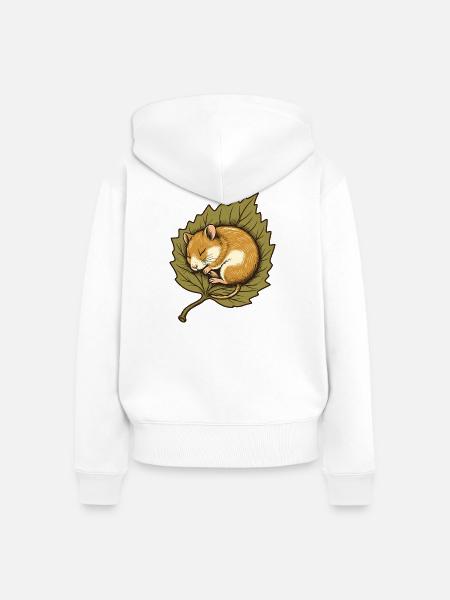 Haselmaus im Herbstblatt - Frauen Premium Bio Zip Hoodie - Weiß