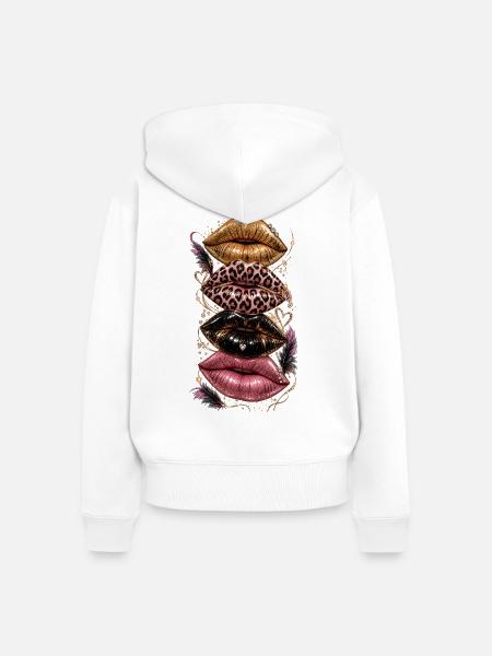 Glamour Lippenkollage Leopardenglanz - Frauen Premium Bio Zip Hoodie - Weiß