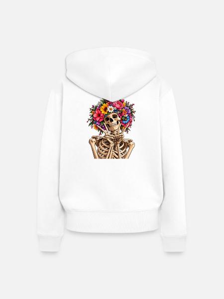 Skelett mit Blumenkrone - Frauen Premium Bio Zip Hoodie - Weiß