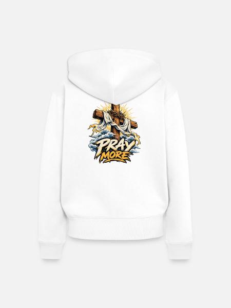 Pray More Kreuz Motiv - Frauen Premium Bio Zip Hoodie - Weiß