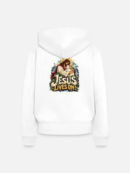 Jesus Lives On Lamm Natur - Frauen Premium Bio Zip Hoodie - Weiß
