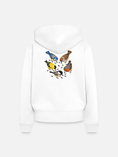 Gartenvögel mit Sonnenblumenkernen - Frauen Premium Bio Zip Hoodie - Weiß