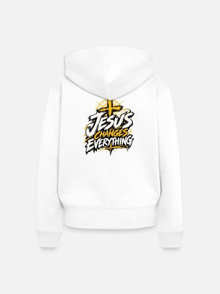 Jesus verändert alles – Dynamischer Schriftzug - Frauen Premium Bio Zip Hoodie - Weiß