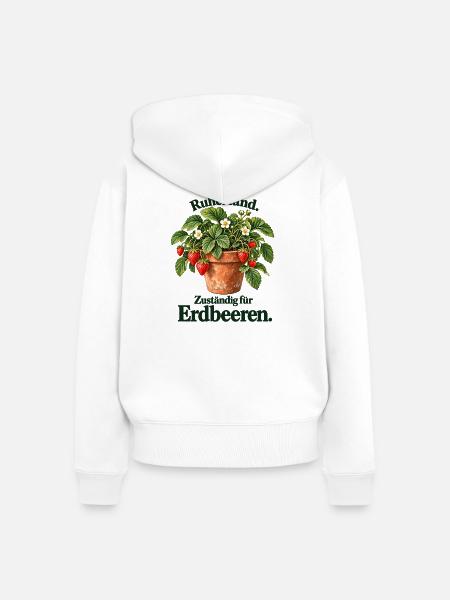 Ruhestand – Zuständig für Erdbeeren | Illustration - Frauen Premium Bio Zip Hoodie - Weiß
