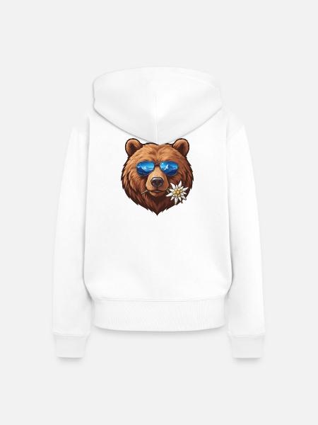 Bär mit Sonnenbrille mit Bergreflexion - Frauen Premium Bio Zip Hoodie - Weiß