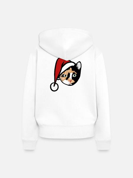 Calico-Katze im Weihnachtshut - Frauen Premium Bio Zip Hoodie - Weiß