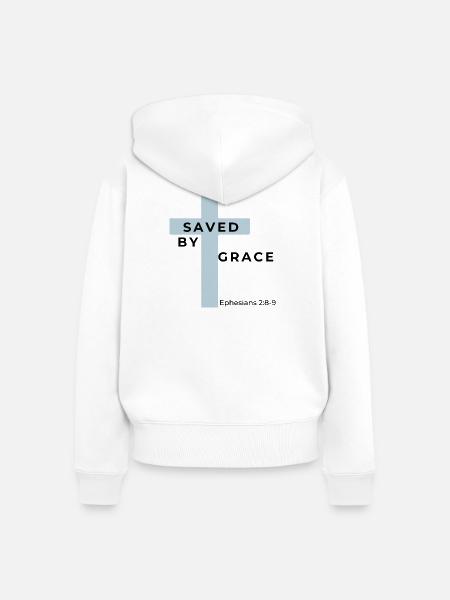 Gerettet durch Gnade - Frauen Premium Bio Zip Hoodie - Weiß