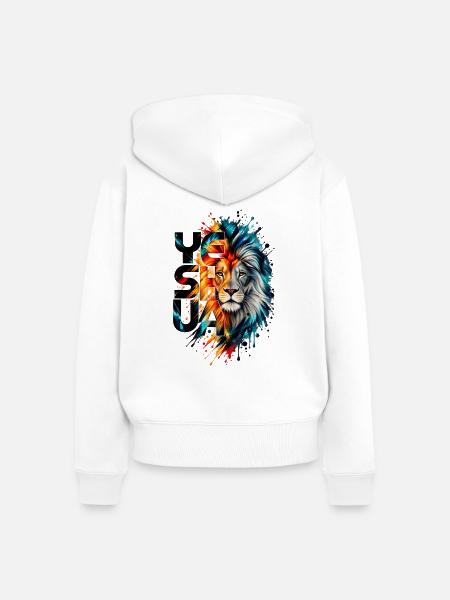 YESHUA – Löwe von Juda | Christliches Design - Frauen Premium Bio Zip Hoodie - Weiß