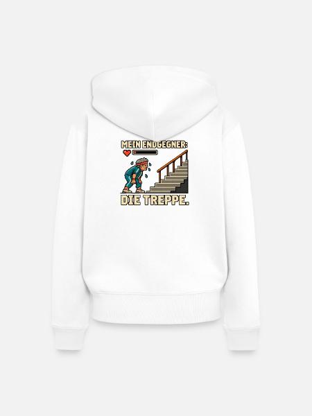 Mein Endgegner die Treppe - Frauen Premium Bio Zip Hoodie - Weiß