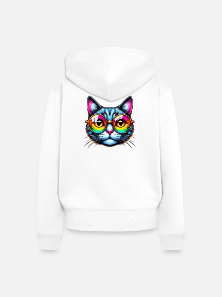 Kater mit Sonnenbrille - Frauen Premium Bio Zip Hoodie - Weiß