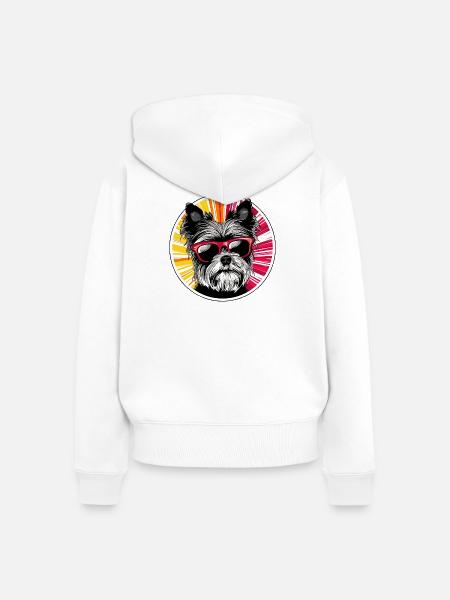Hund mit Sonnenbrille Neon Design - Frauen Premium Bio Zip Hoodie - Weiß