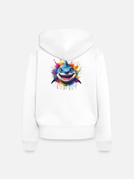 Bunter Hai mit Farbspritzern - Frauen Premium Bio Zip Hoodie - Weiß