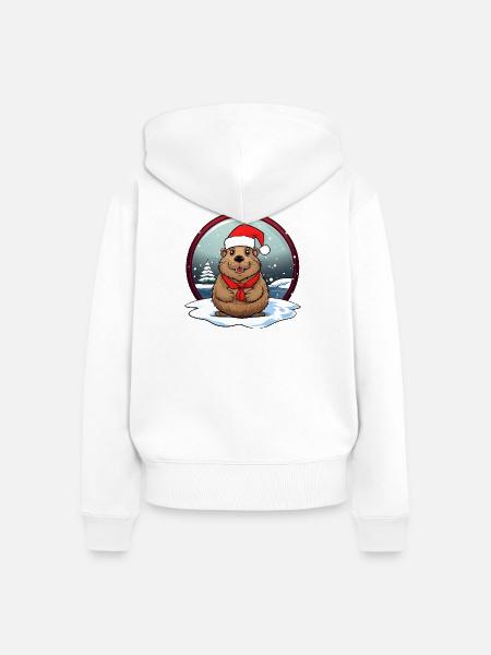 Biber Weihnachten - Frauen Premium Bio Zip Hoodie - Weiß