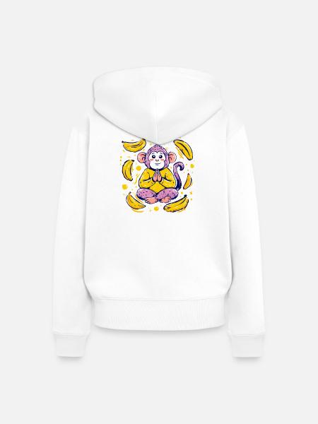 Meditierender Affe mit Bananen - Frauen Premium Bio Zip Hoodie - Weiß