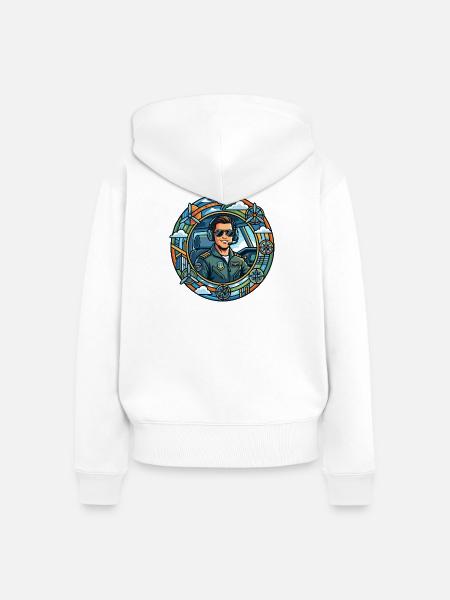 Comic-Pilot im Cockpit Rundflug - Frauen Premium Bio Zip Hoodie - Weiß