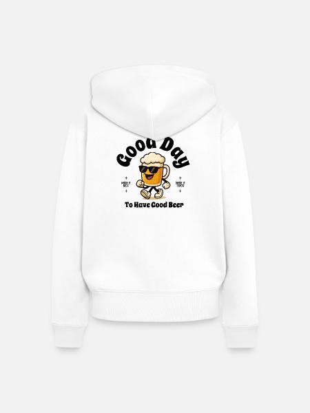 Bierheld im Sprint mit Sonnenbrille - Frauen Premium Bio Zip Hoodie - Weiß