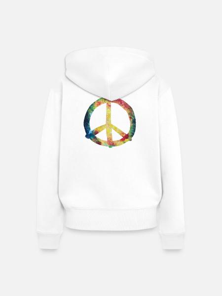 Bunter Peace-Zeichen Tie-Dye - Frauen Premium Bio Zip Hoodie - Weiß
