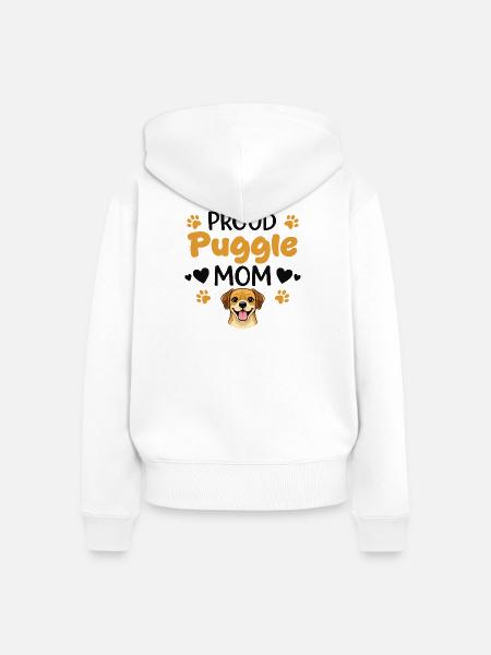 Stolze Puggle Mutter, Puggle - Frauen Premium Bio Zip Hoodie - Weiß