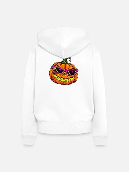 Neon Kürbis mit Sonnenbrille - Frauen Premium Bio Zip Hoodie - Weiß