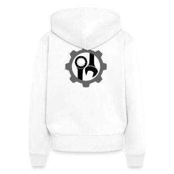 Engrenage / roue dentée et clé - Sweat à capuche zippé Premium bio Femme - blanc - Dos - AI Model Female 172 light (172cm)