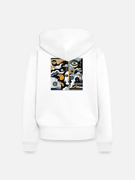 Kubistische Gesichter Geometrie Neon - Frauen Premium Bio Zip Hoodie - Weiß