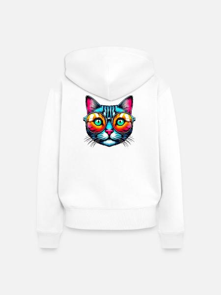 Kater mit Sonnenbrille - Frauen Premium Bio Zip Hoodie - Weiß