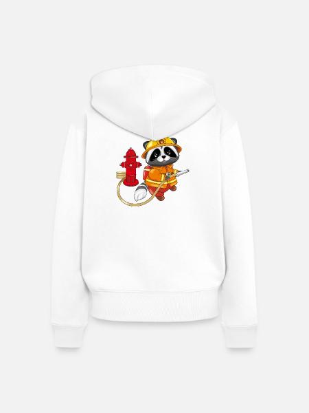 Niedlicher Waschbär-Feuerwehrmann mit Hydrant - Frauen Premium Bio Zip Hoodie - Weiß