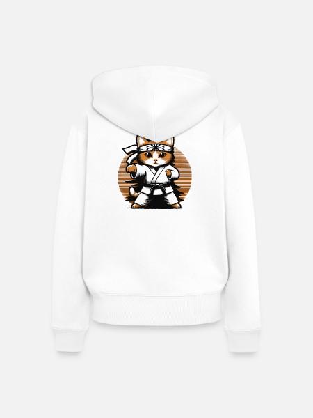 Kawaii Katze Karate Dojo Design - Frauen Premium Bio Zip Hoodie - Weiß