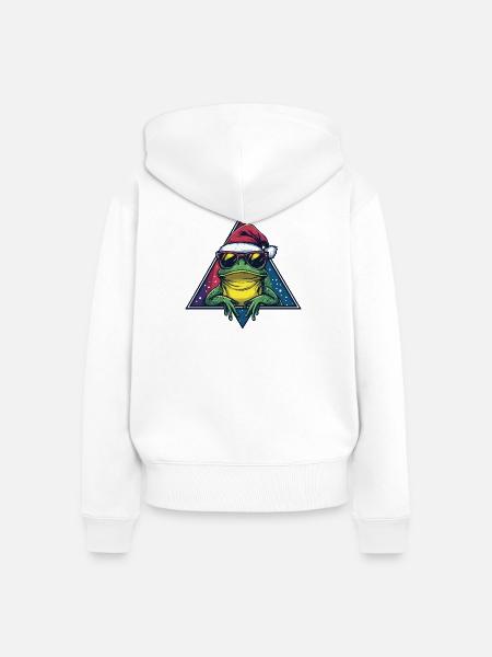 Frosch im Santa Triangle - Frauen Premium Bio Zip Hoodie - Weiß