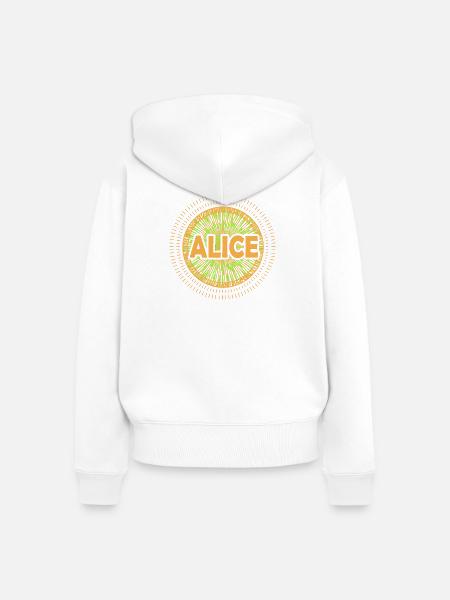 Geschenkidee Alice - Frauen Premium Bio Zip Hoodie - Weiß