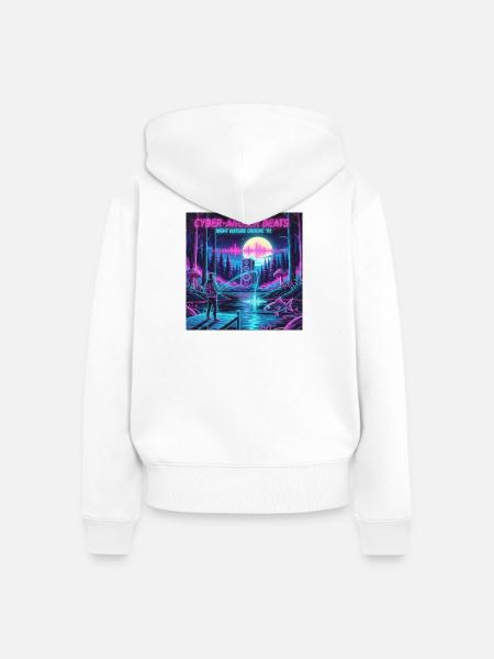 Retro Cyber Angler - Frauen Premium Bio Zip Hoodie - Weiß