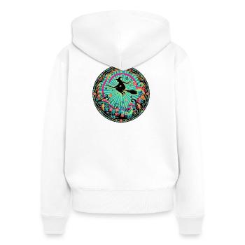 Motif psychédélique du vol des sorcières de la Forêt Sauvage - Sweat à capuche zippé Premium bio Femme - blanc - Dos - AI Model Female 172 light (172cm)