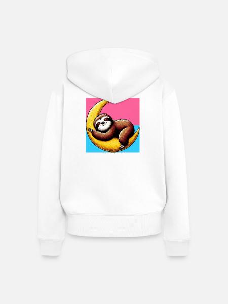 Faultier schläft auf dem Mond - Frauen Premium Bio Zip Hoodie - Weiß