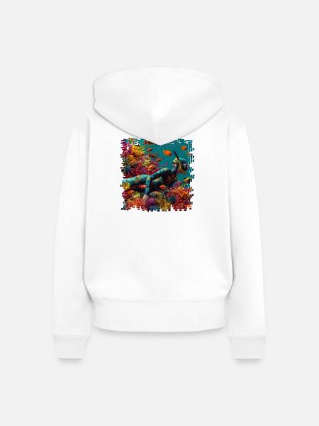 Korallenriff Taucher Panorama - Frauen Premium Bio Zip Hoodie - Weiß