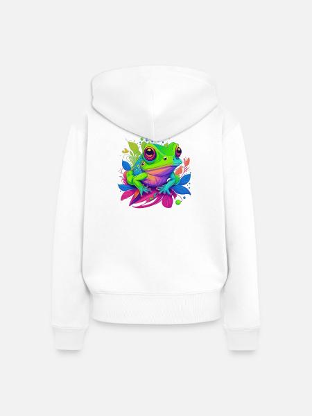 Regenbogenfrosch auf Blättern - Frauen Premium Bio Zip Hoodie - Weiß