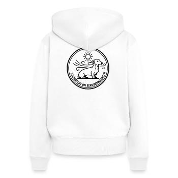 Insigne teckel à l’épreuve des tempêtes - Sweat à capuche zippé Premium bio Femme - blanc - Dos - AI Model Female 172 light (172cm)