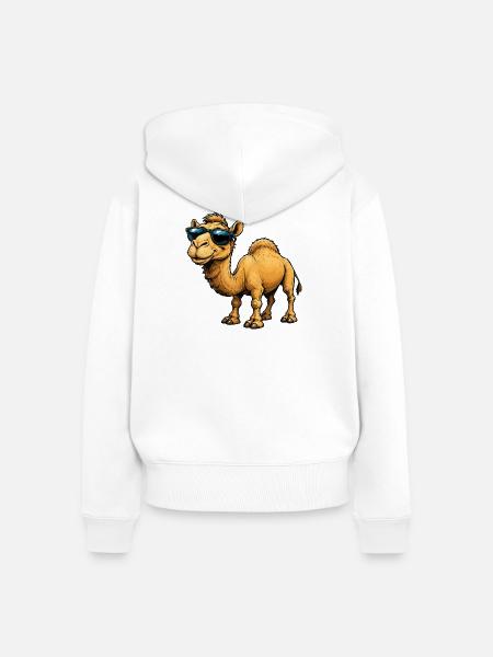 Kamel mit Sonnenbrille - Frauen Premium Bio Zip Hoodie - Weiß