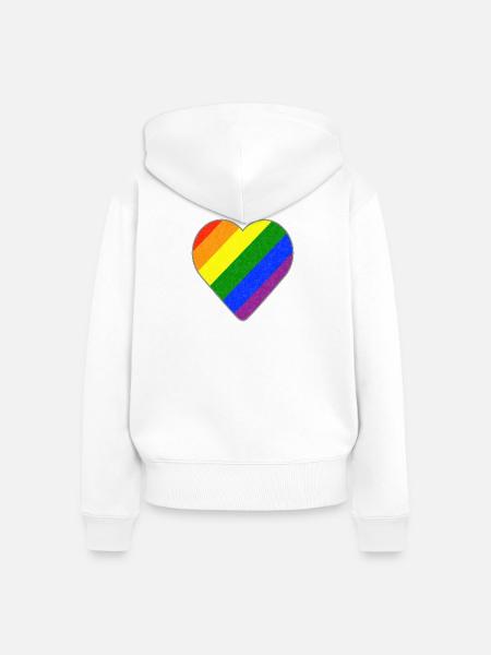 Regenbogen Herz - Frauen Premium Bio Zip Hoodie - Weiß