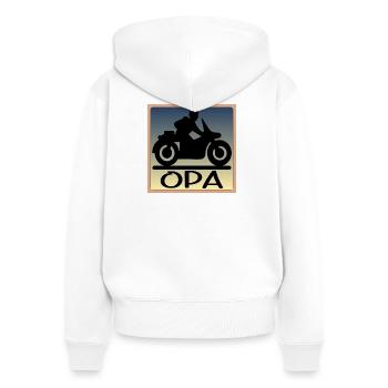 Motocycliste - GRAND-PÈRE - FÊTE DES PÈRES - Sweat à capuche zippé Premium bio Femme - blanc - Dos - AI Model Female 172 light (172cm)