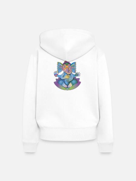 Glücksbringer Ganesha - Frauen Premium Bio Zip Hoodie - Weiß