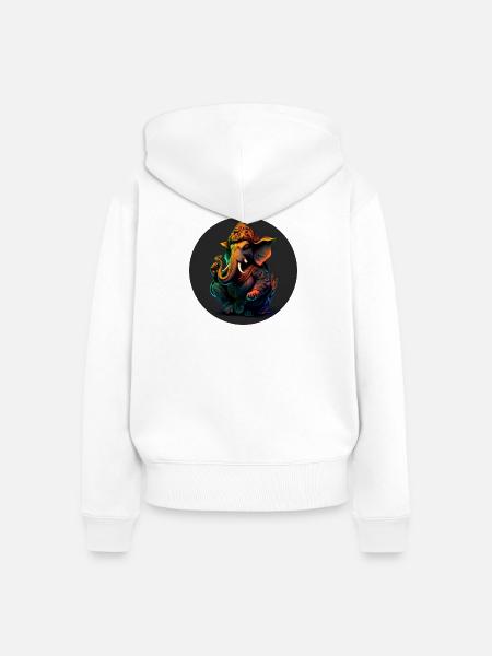Ganesha Neon | Indischer Gott - Frauen Premium Bio Zip Hoodie - Weiß
