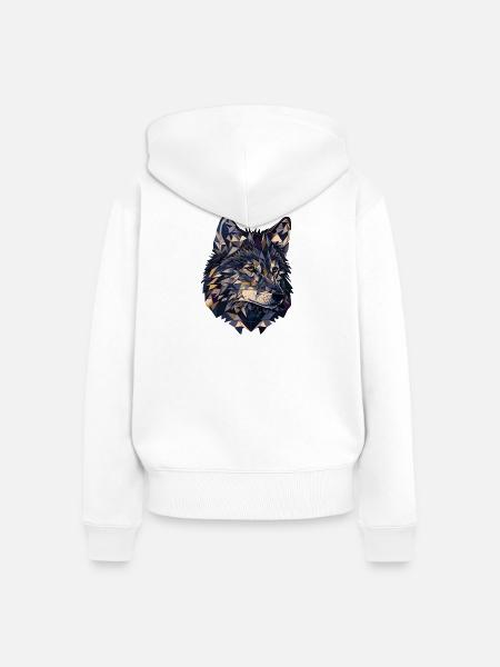 Stilisierter, geometrischer Wolf - Frauen Premium Bio Zip Hoodie - Weiß