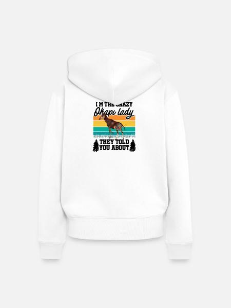 Ich bin die verrückte Okapi Lady - Frauen Premium Bio Zip Hoodie - Weiß