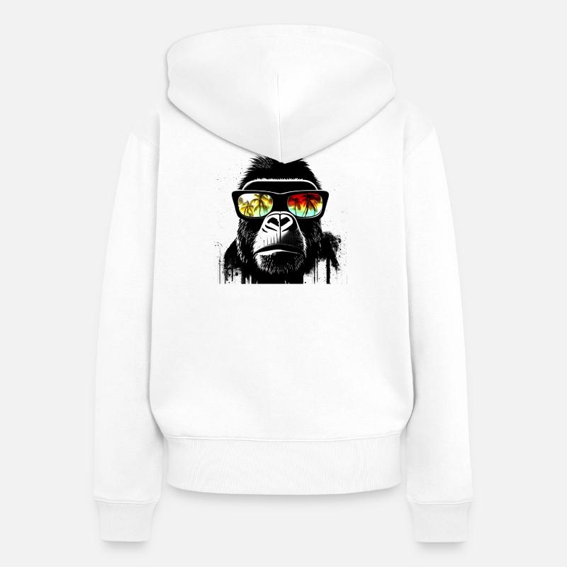 Lunettes de soleil Gorille avec palmier - Sweat à capuche zippé Premium bio Femme - blanc