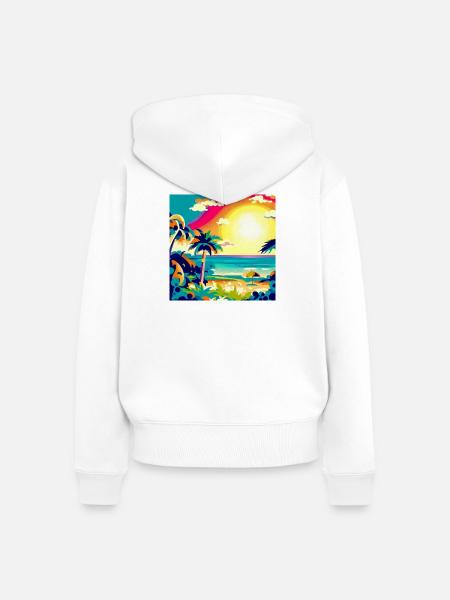 City Pop Sonnenuntergang - Frauen Premium Bio Zip Hoodie - Weiß