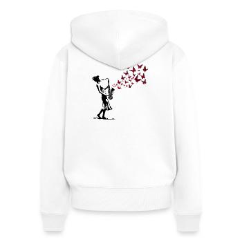 Saxophon Musik Schmetterling Streetart Stil - Frauen Premium Bio Zip Hoodie - Weiß - Hinten - AI Model Female 172 light (172cm)